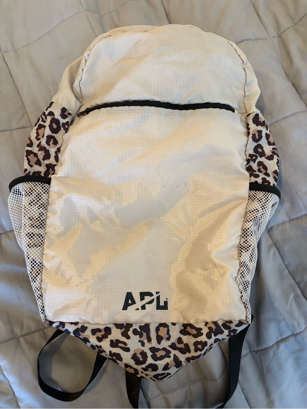 APL Beige Backpack with Leopard Side Panels and Black Straps